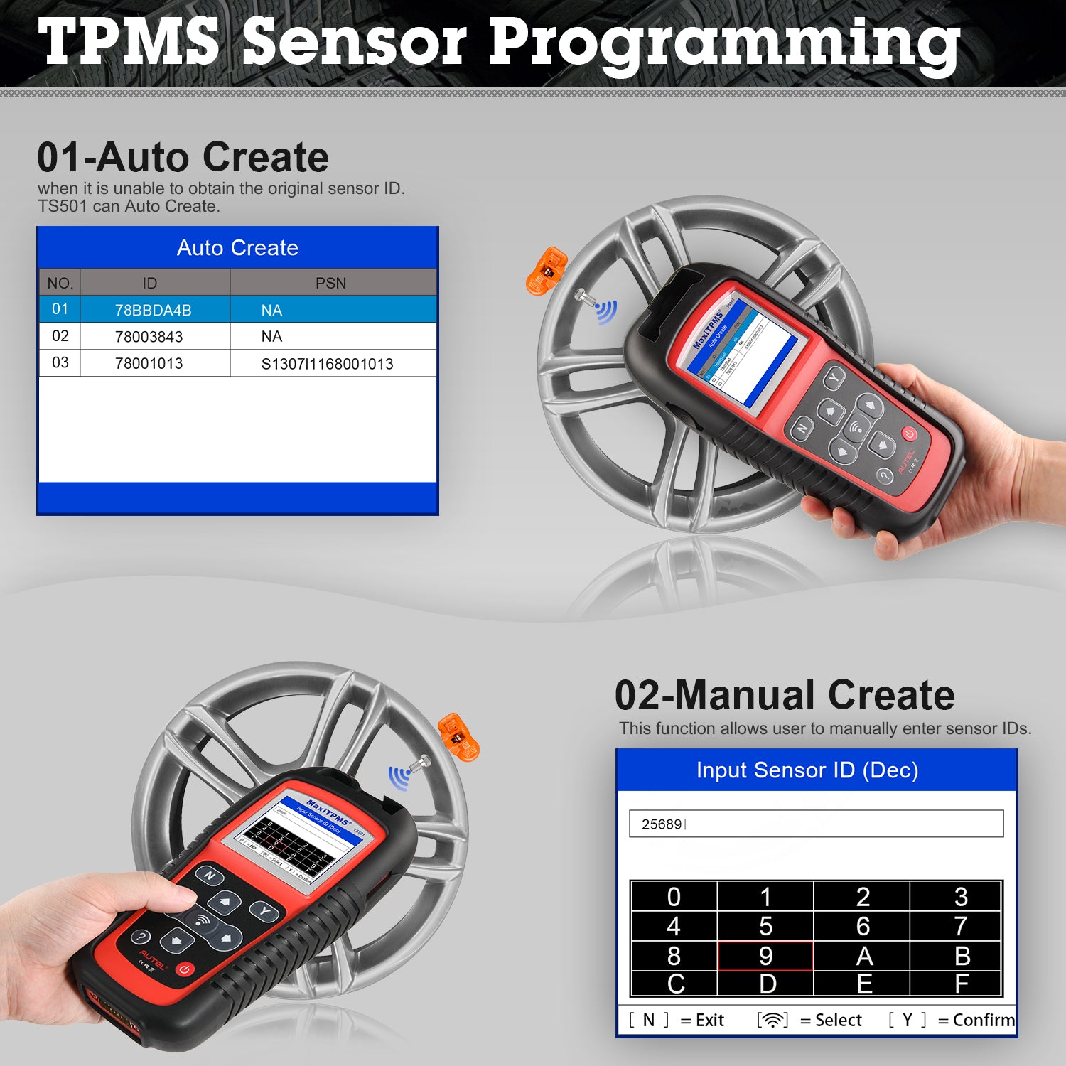 Autel ts501 tpms sensor programming -  Auto Creat and Manual Creat