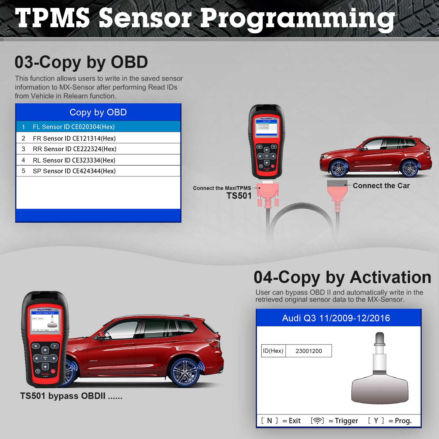 Autel ts501 tpms sensor programming - Copy by OBD and Copy by Activation