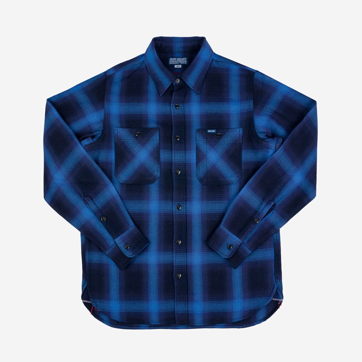 IHSH-349-IND 9oz Selvedge Ombre Check Work Shirt Indigo