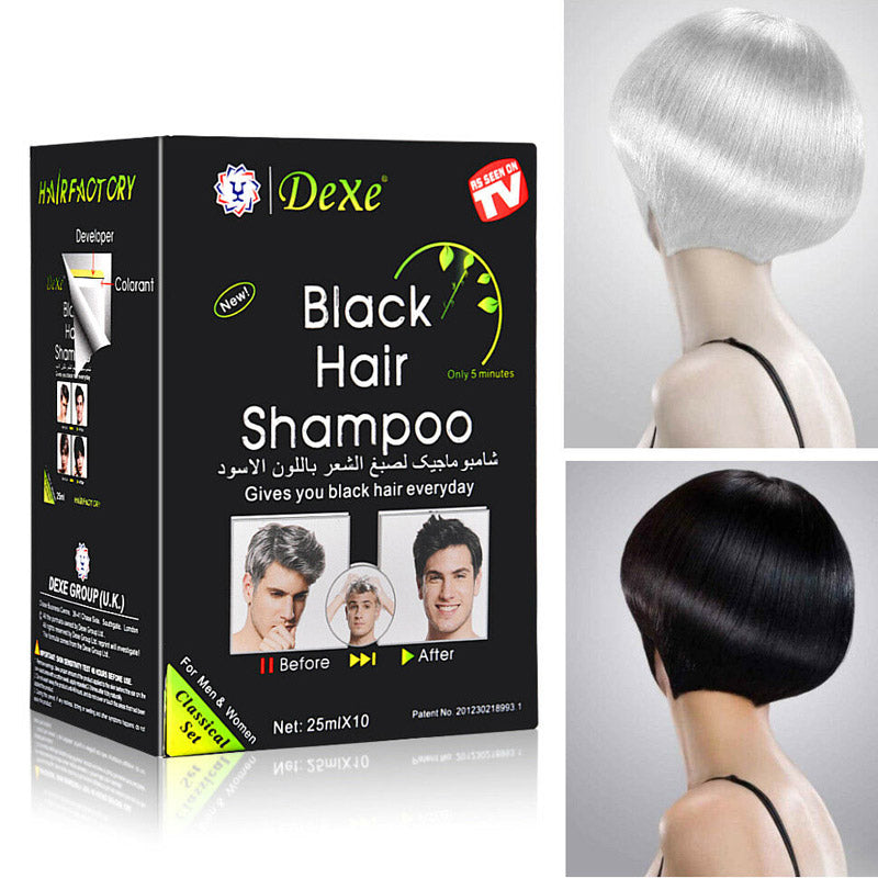 Original 10pcs Dexe Instant Hair Dye Black Hair Coloring Shampoo 25ml 10pcs Box