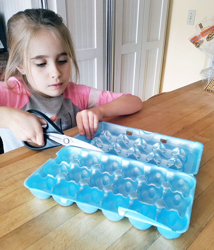 cutting the egg carton to make it a planter