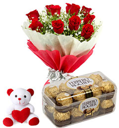 Combo of Flowers, Ferrero and Teddy