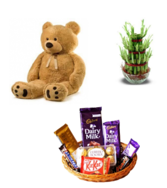 Teddy, Chocolate Set and Lucky Plant