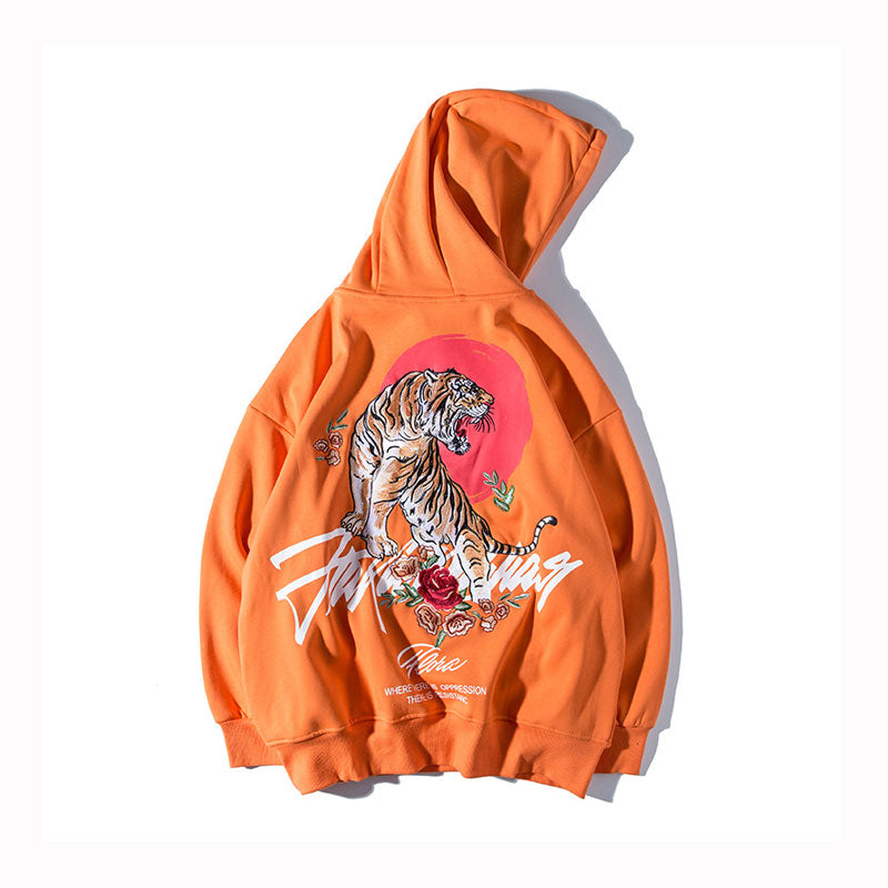 Embroidered Tiger Rose Hoodie - Amoyboys