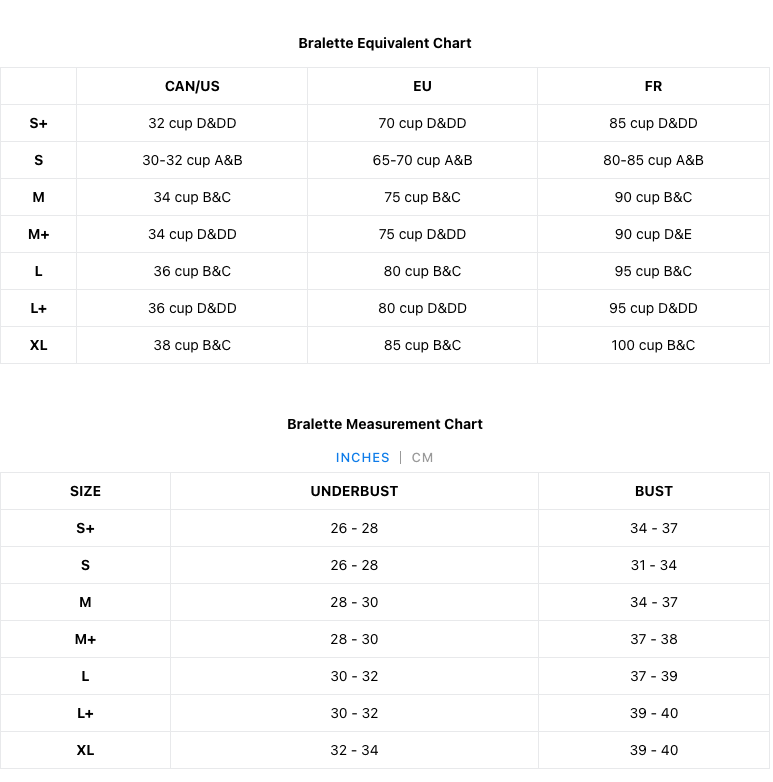 Women's Bralettes Size Chart