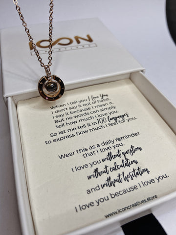 I Love You' in 100 Languages Projection Necklace & Ring Set –  Flowersngiftonline