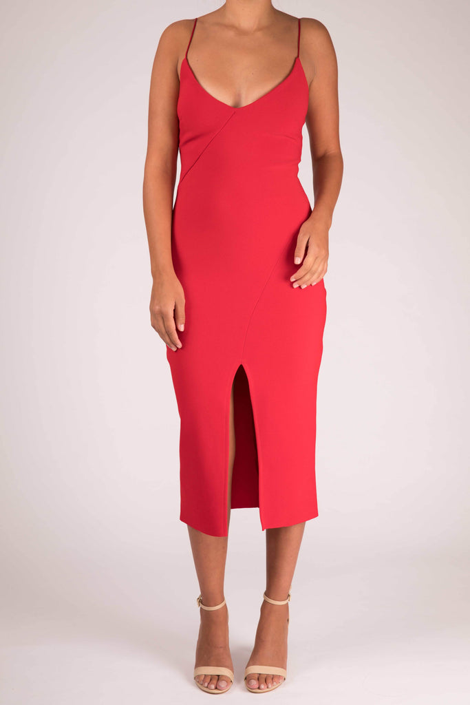 bec and bridge red midi dress