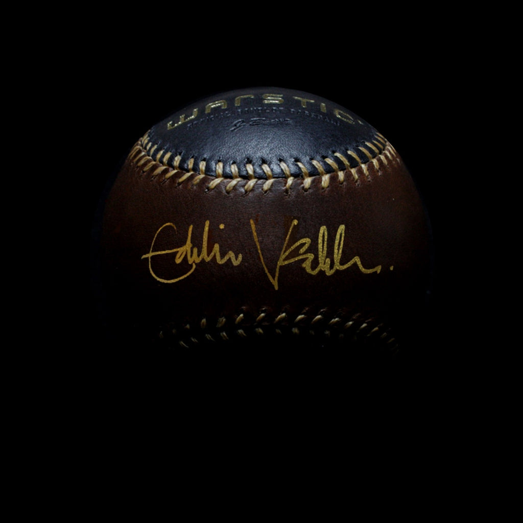 Eddie Vedder's Autograph in Gold on the brown leather of the Warstic Official #3 Sandlot Baseball