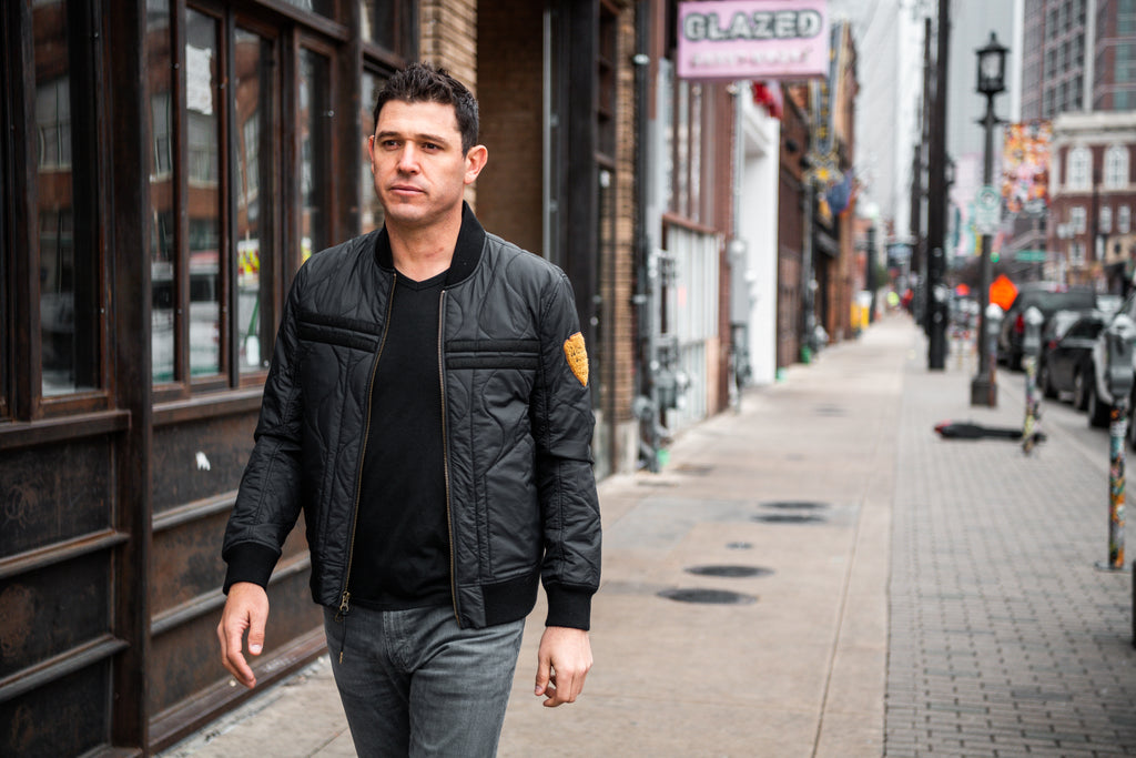 Warstic Co-Owner Ian Kinsler wearing the Warstic x Billy Reid Icon Player's Jacket