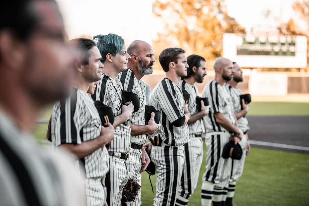 A view of Jack White's White Bison as they're lined up for the national anthem