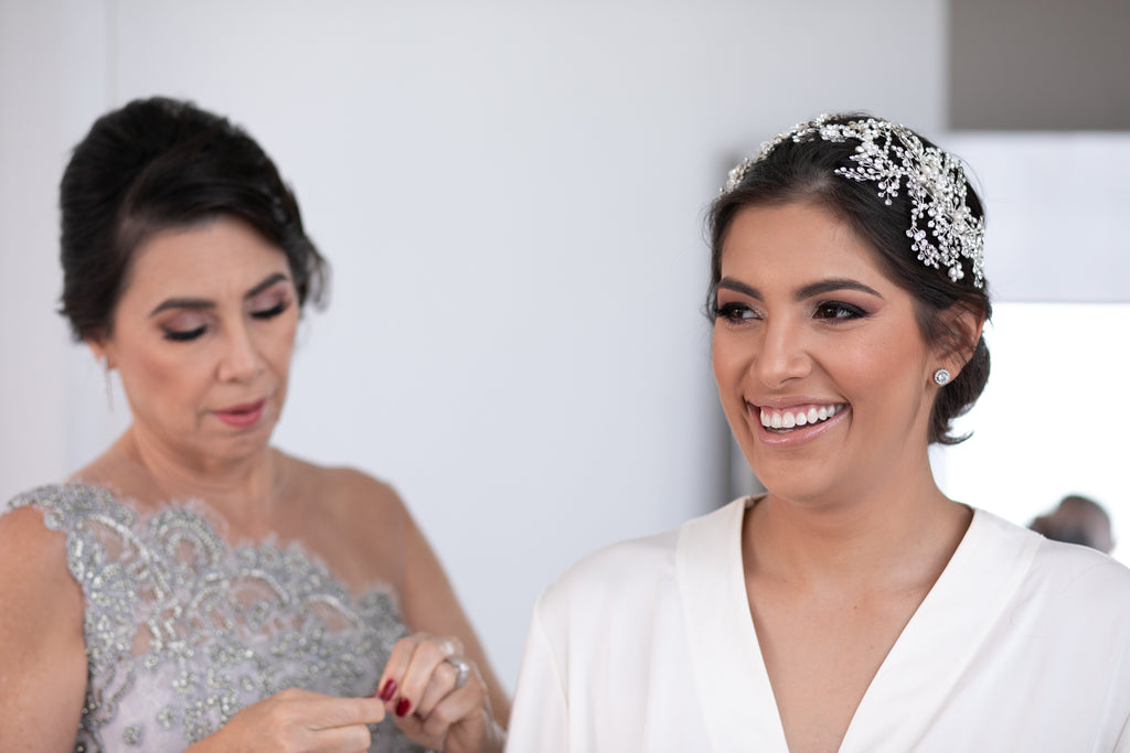 Mother of the bride and bride getting ready for the big day