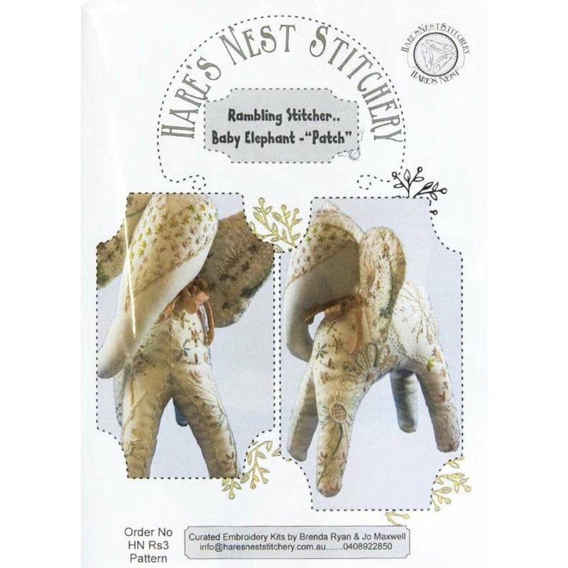 'Baby Elephant - Patch' Rambling Stitcher Starter Kit - Hare's Nest Stitchery Kit - Stitches from the Bush