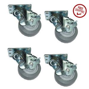 Superior Brand, Package of 4 Swivel Plate Casters w/ 3-1/2" Soft Rubber Non-Marking Gray Wheels