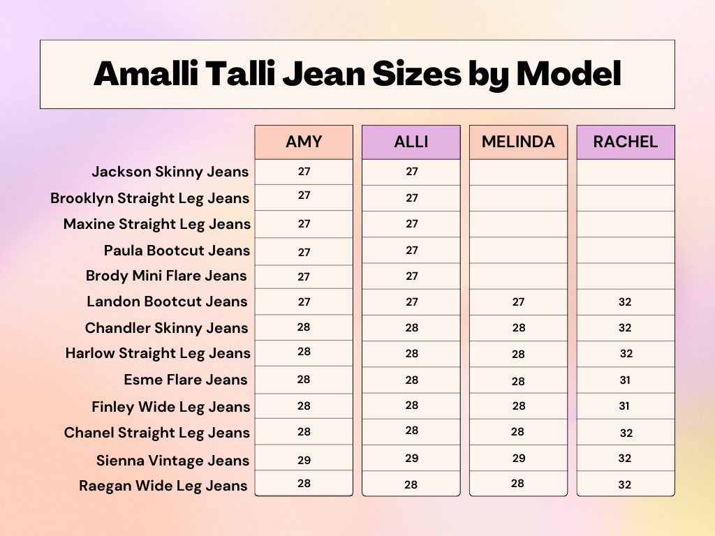 Amalli Talli Jean Size Guides