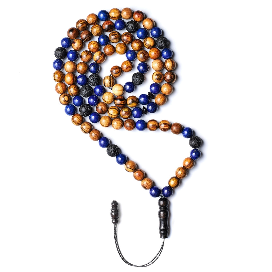 The Companion Misbaha Bracelet: Lapis Lazuli, Oud and Lava - 99 Beads, 8mm - BasmalaBeads product image