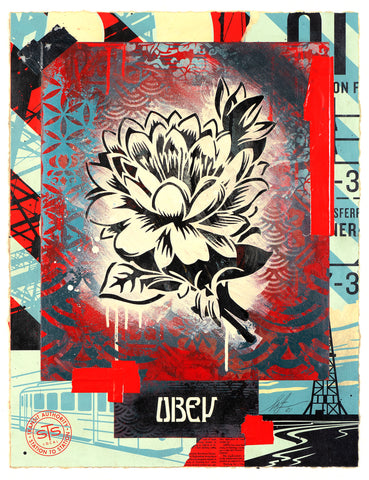Shepard Fairey, Elysium Lotus, 2021 Stencil and mixed media collage on paper