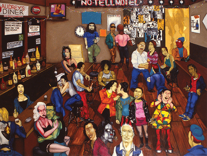 No Tell Motel, Oil on Canvas, 1994, 54ʺ × 72ʺ Collection of Miguel Linares