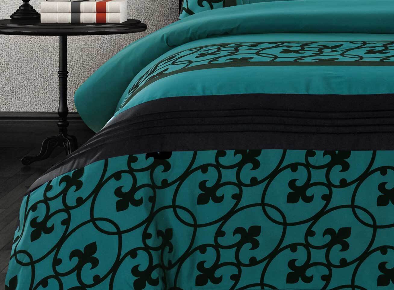 Luxton Halsey Teal Black Quilt Cover Set In Queen King Super