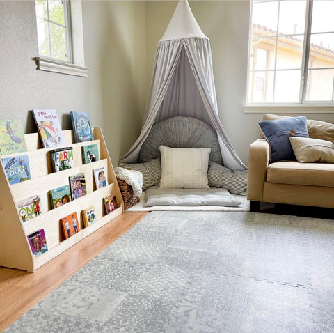 Reading corner with bookshelf