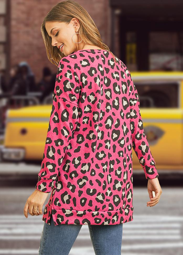 Leopard Printed Round Neck Long Sleeve Shirt