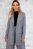 Plaid Double Breast Long Blazer in Grey