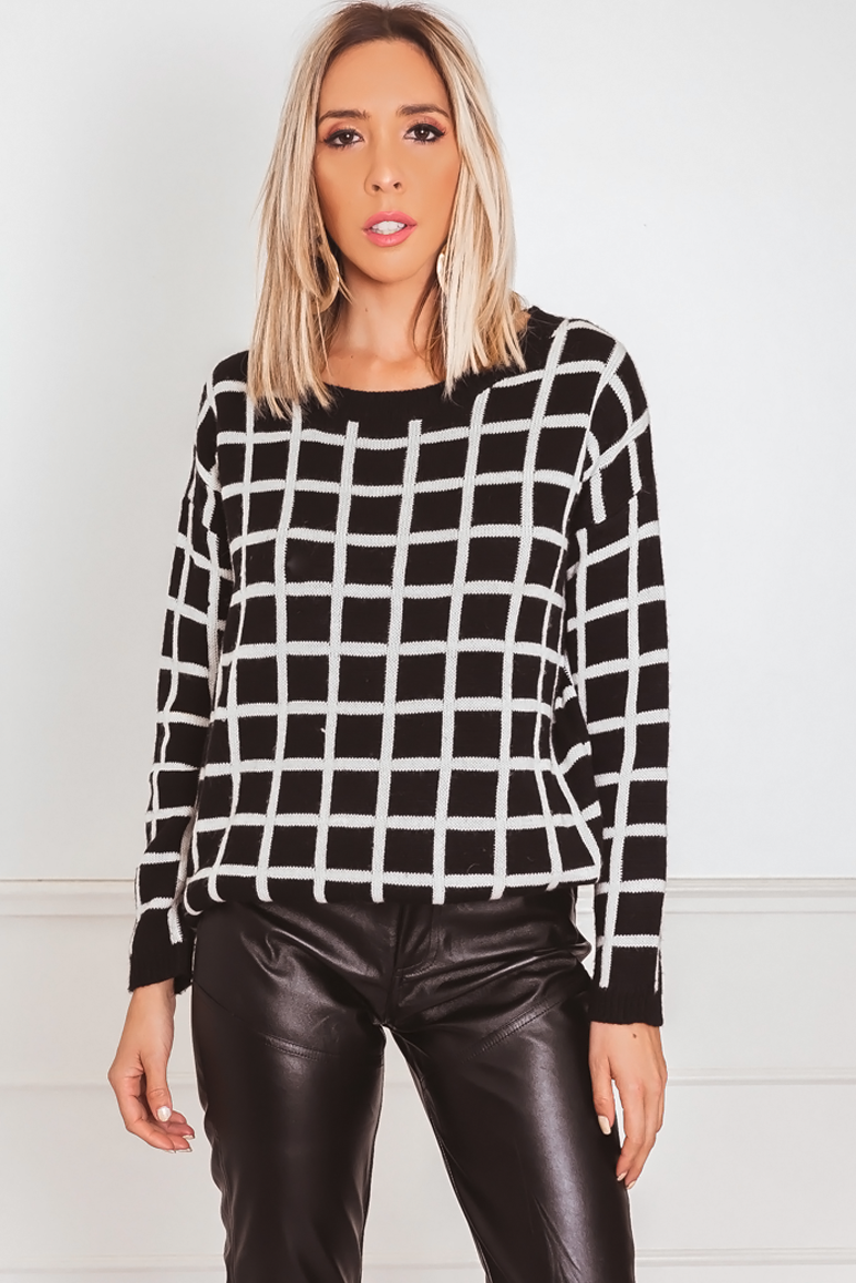 Checkered Knit Sweater Haute & Rebellious