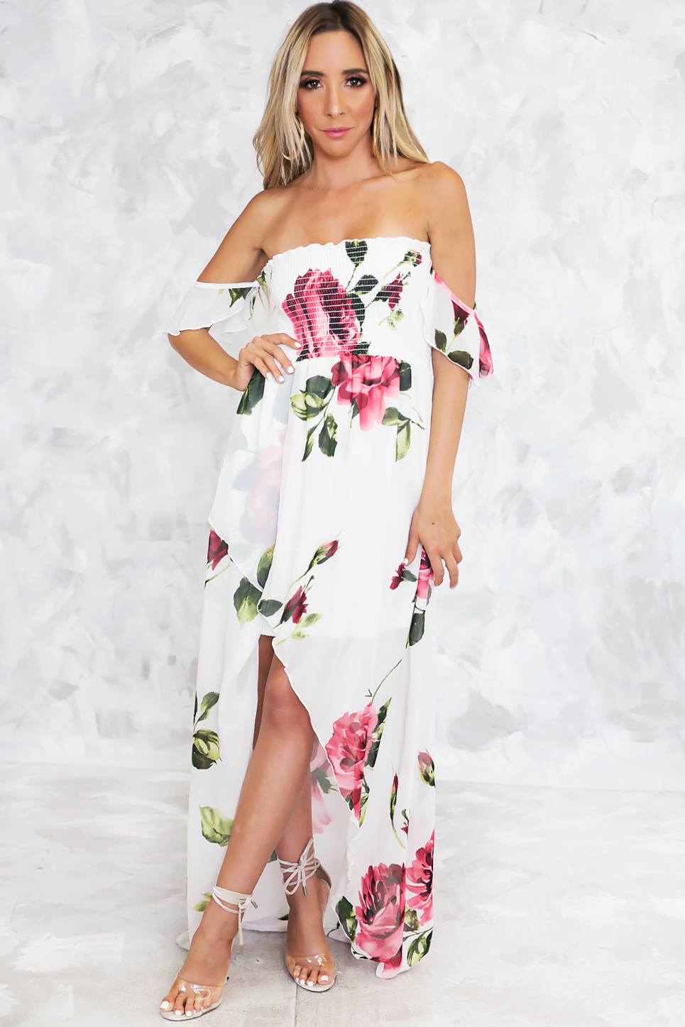 Make Nice Off-Shoulder Floral Maxi– Haute & Rebellious