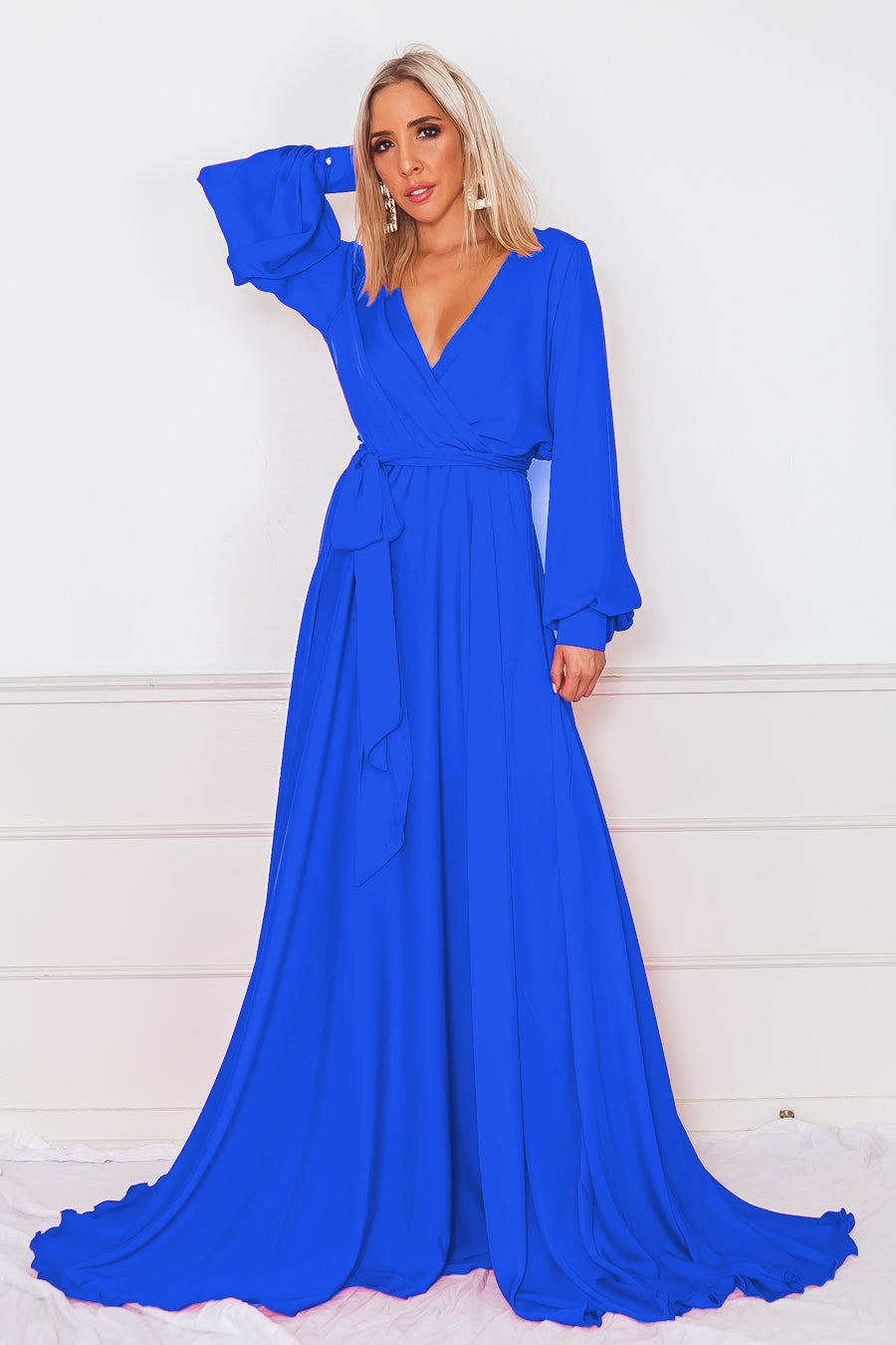 Deep-V Satin Maxi Dress - Blue – Haute & Rebellious