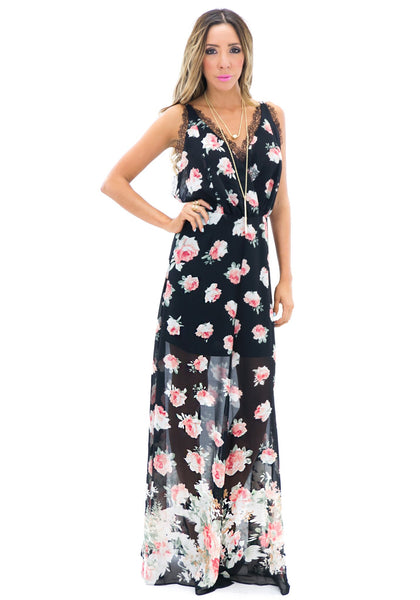 Hannah Floral Maxi Dress - Black– Haute & Rebellious