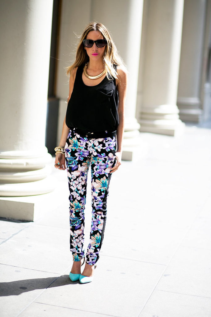 FLORAL SKINNY PANTS - Black | Haute & Rebellious