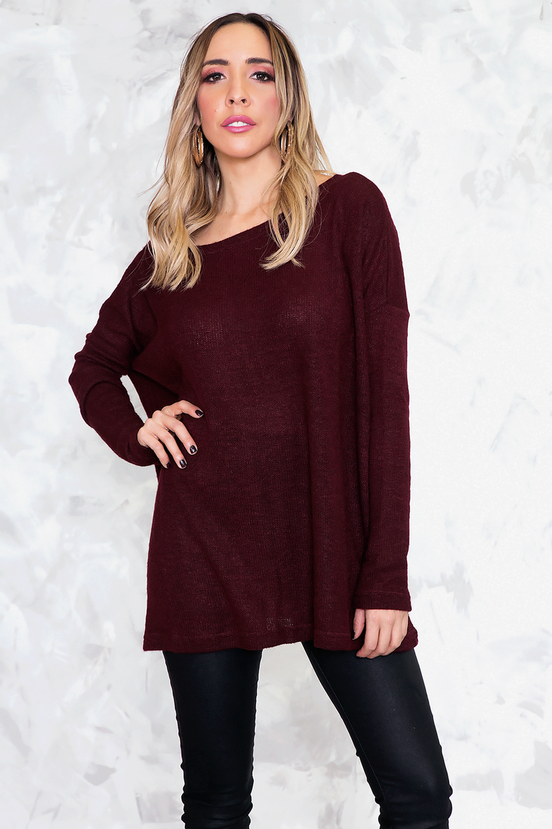 Basic Knit Sweater - Maroon – Haute & Rebellious