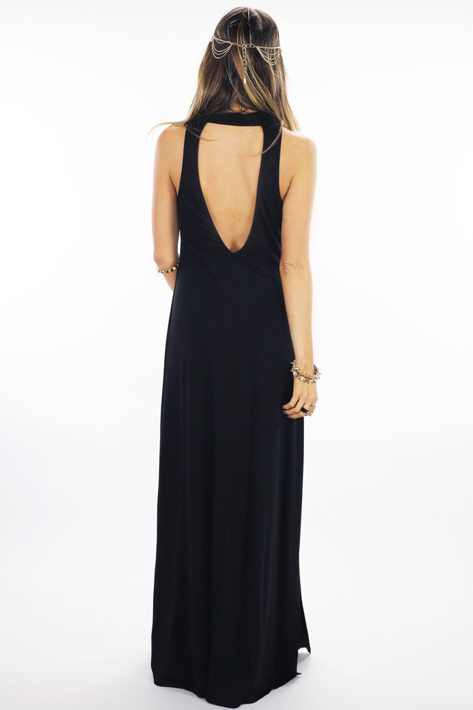 HIGH NECK JERSEY MAXI DRESS - Black – Haute & Rebellious