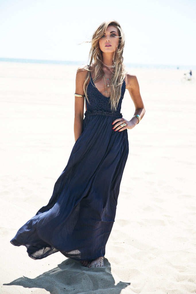 Camilla Open Back Crochet Maxi - Navy – Haute & Rebellious