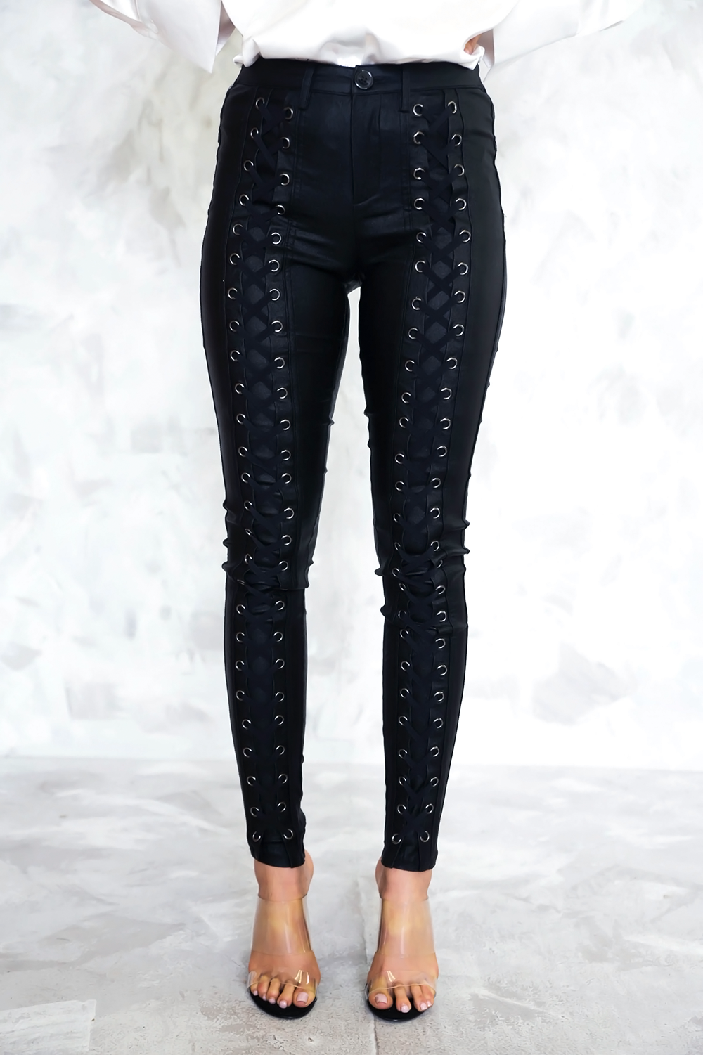 Lace Up Coated Skinnies – Haute & Rebellious