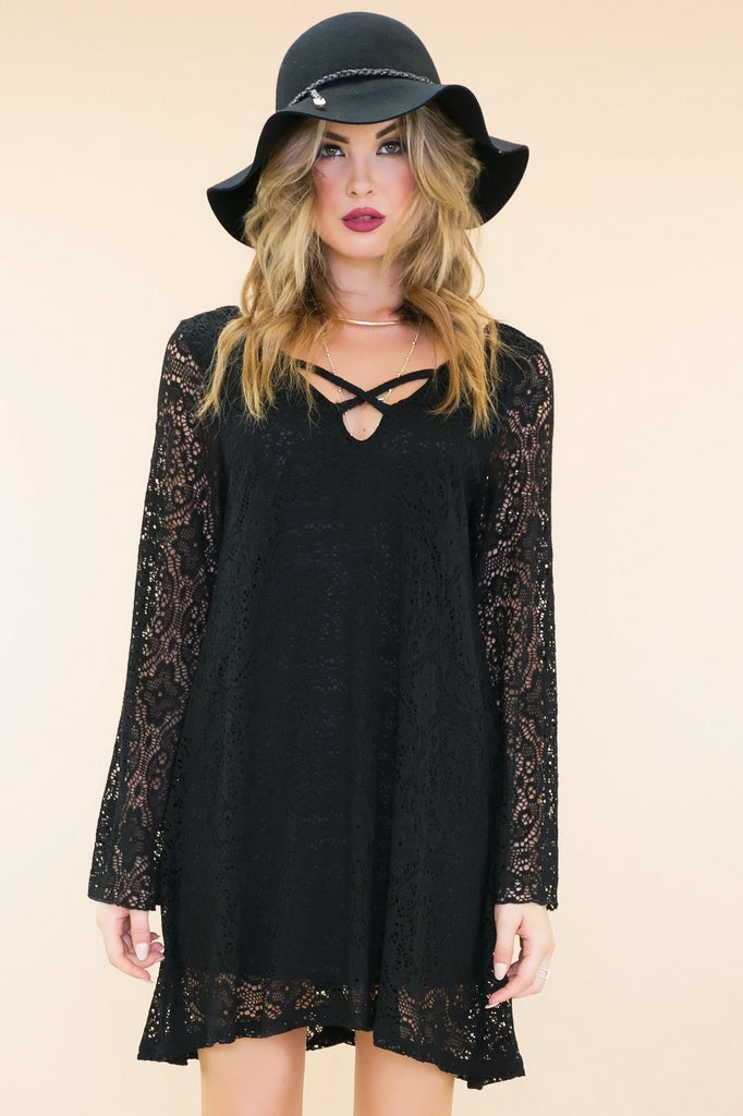Moli Bell Sleeve Lace Dress - Black | Haute & Rebellious