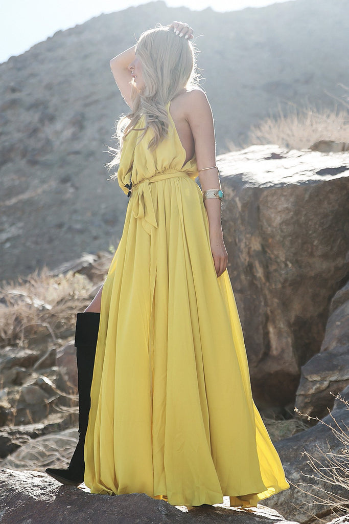 Mystic Sunset Slit Dress - Yellow – Haute & Rebellious