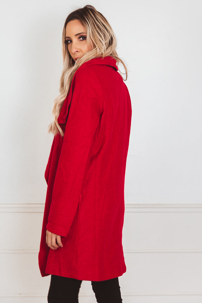 Draped Collar Coat - Red– Haute & Rebellious