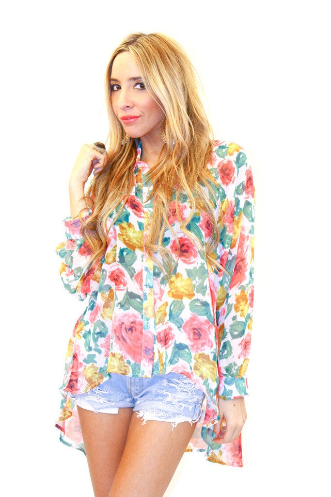 FLOWER CHIFFON BLOUSE - Multi – Haute & Rebellious