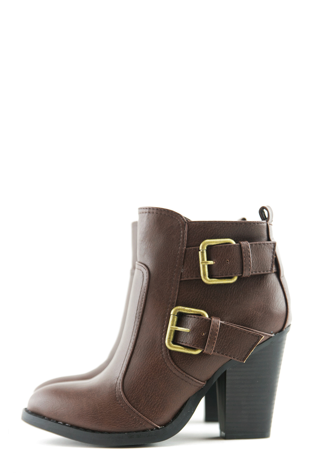 Double Buckle Ankle Boot with Heel - Brown – Haute & Rebellious