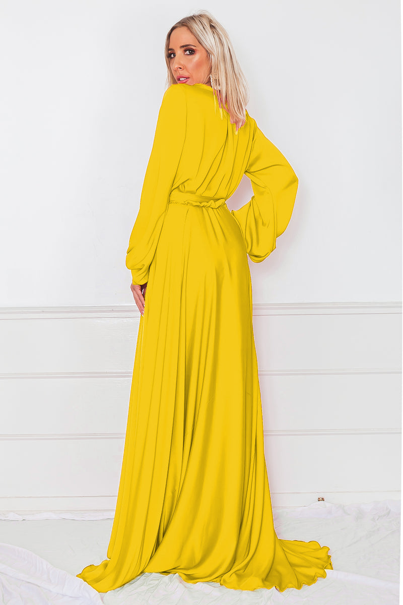 Deep-V Satin Maxi Dress - Yellow – Haute & Rebellious