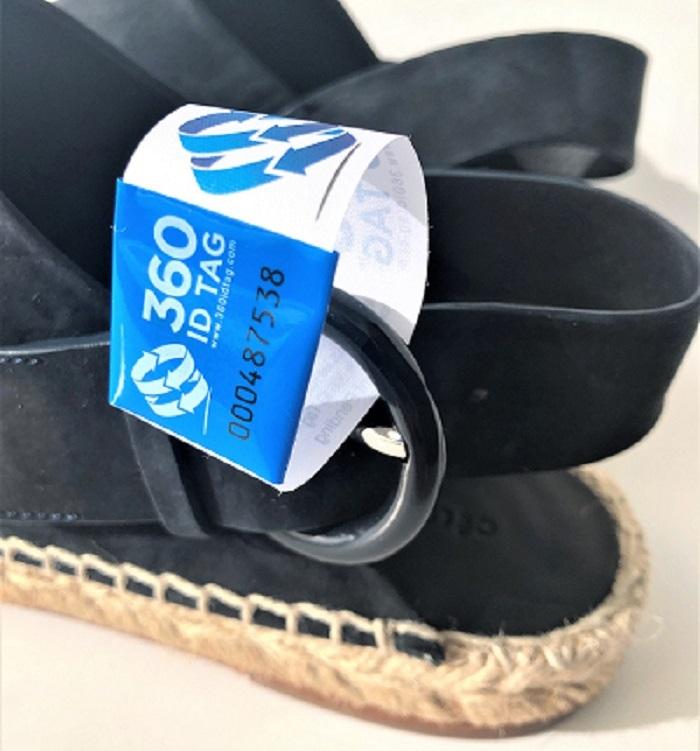 Shoe tag. Shoe return tag prevent wear and return wardrobing, counterfeit product switches 360 ID Tag