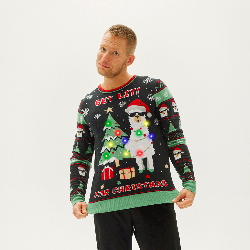 Get Lit Llama Christmas Sweater - Herr