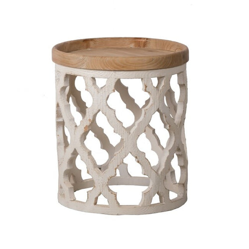 Lattice Round Shabby Chic Side Table Distressed White