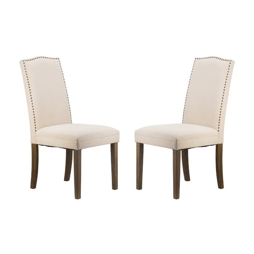 Studded Beige Armless Dining Chairs Set of 2