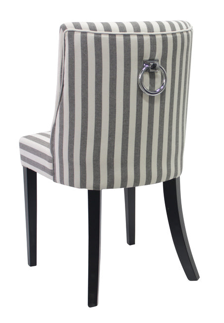 Hamptons Dining Chair Black & White Narrow Stripe with ring