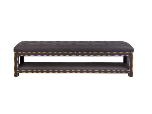 Juliana Tufted Bench Ottoman - Black Linen