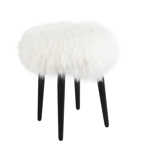 Juliette Mongolian Fur Plush Stool - White