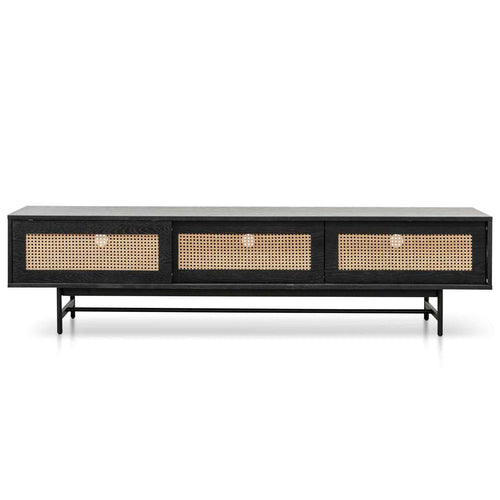 Oak & Rattan Entertainment TV Unit - Black and Natural