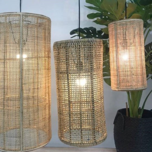 Acorn Rattan Pendant Lights - Set of 3