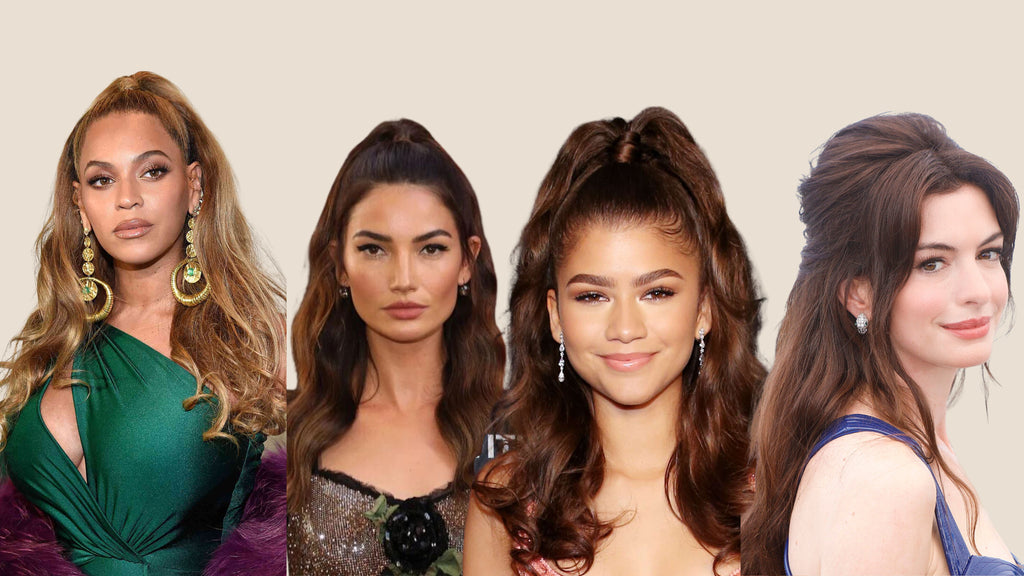 Beyonce, Zendaya and Anne Hathaway with half up hairstyles
